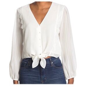 π¦’ WAYF Lace Trim Knotted Long Sleeve Blouse